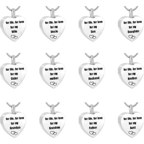Cremation Jewelry Urn Necklace for Ashes 'for life for love for my dad' Keepsake heart Memorial Pendant