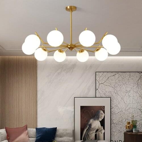 Living room brass chandelier Nordic style restaurant bedroom home suspension luminaire lighting all copper milk glass chandelier