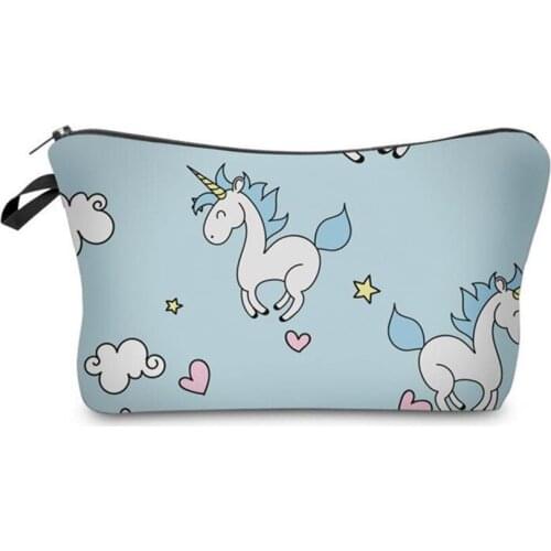 M493 2017 Hot Women Cosmetic Bag 3D High Definition Printing Cartoon Cute Pony Unicorn Multifunctional Women bag
