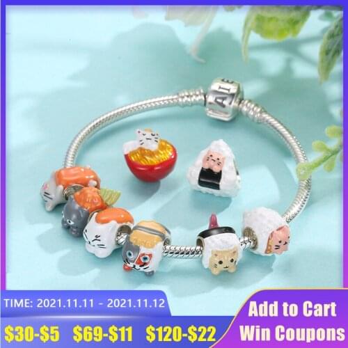 Cute animal Sushi Food Series High quality 925 Sterling Silver Beads for DIY Bracelet Making Original Women Bangles Fine Jewelry