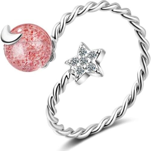 KOFSAC Fashion Silver 925 Rings For Women Cute Girl Heart Strawberry Crystal Star Moonlight Stone Index Finger Ring Jewelry Gift