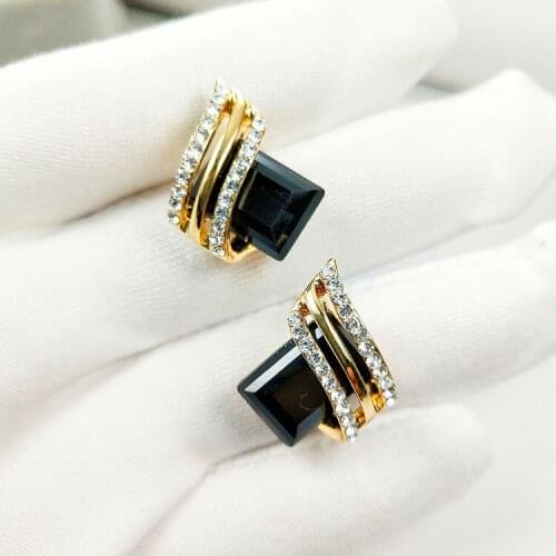 Trendy Female White Zircon Stud Earrings Dainty Gold Color Wedding Earrings Cute Crystal Square Wedding Earrings For Women