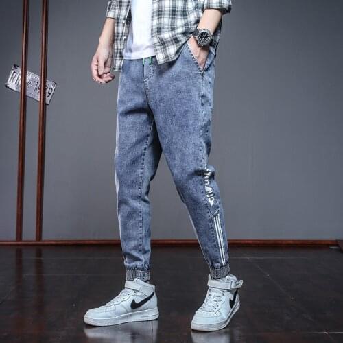 Mens baggy jeans 2021 spring autumn new mens fashion high-quality pure cotton casual Harlan elastic tie-up jeans pants S-5XL