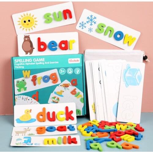Creative Montessori Kids Wooden Letter Learning Cards Set Word Spelling Practice Game Toy English Card Word Toys For Children