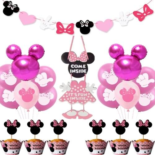 Disney Minnie Mouse party Kids Girl Diy Birthday Party girl favor birthday party decor birthday Disposable tableware balloon set