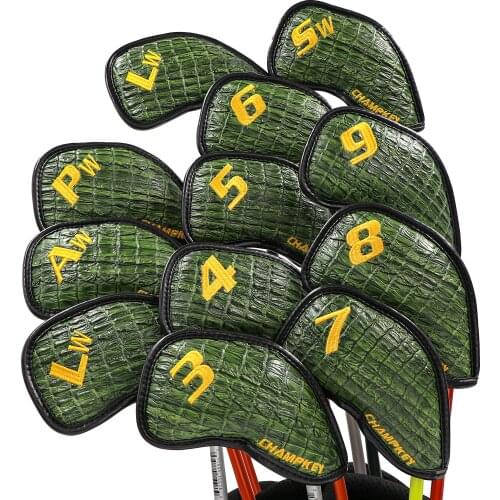 NEW Champkey Golf Iron Headcover 12pcs/set with Closure New Green Color Snake Thick PU Leather Surface