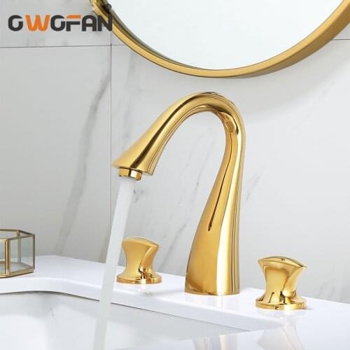 OWOFAN Golden Polished Bathroom Basin Faucet Sink Mixer Tap Double Handle Hot And Cold Water Faucet Deck Mounted S79-376
