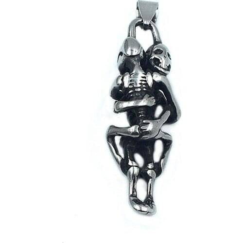 Punk Rock Hip Hop Stainless Steel Necklace Pendant Charm 3D Standing Hug Necklace Pendant Fashion Couples Jewelry Accessories