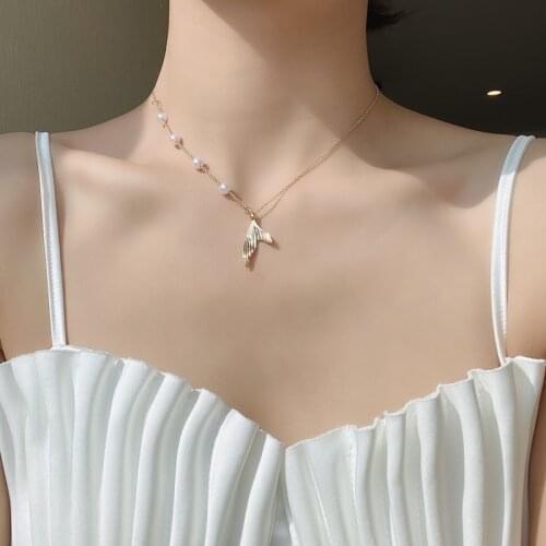 New Trendy Pearls Chain Whale Tail Fish Chokers Necklace Charm Mermaid Tail Pendant Necklace Jewelry For Women