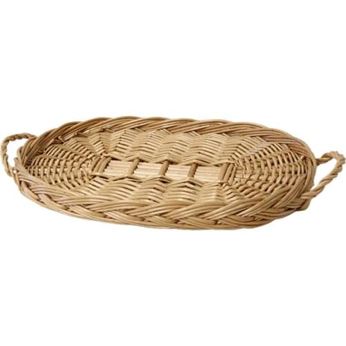 Storage Tray Elk Printing Rolling Pin Fruit Plate Brown Kitchen Tool Home Decor Christmas Wooden Round Rattan Weaving