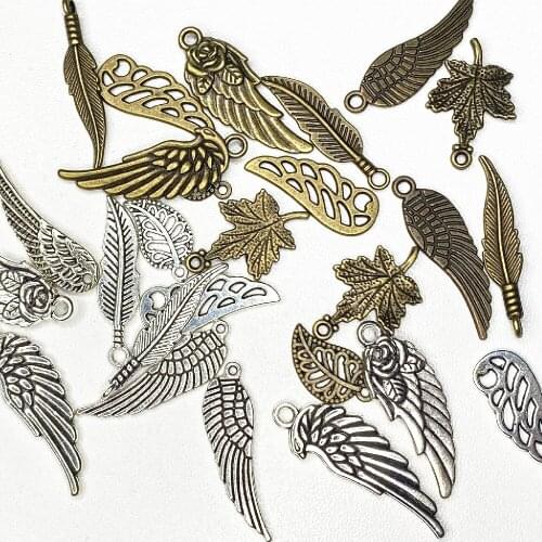 10Pcs Types Bird Wings Charms Maple Leaf Alloy Metal Jewelry Vintage Angel Feather Diy Pendant Handmade Bracelet Diy Making