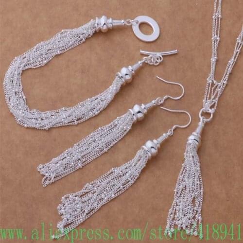 Silver Plated Jewelry Sets Bracelet 054 + Necklace 537 + Earring 267 /egramxya bhtajzaa AS275