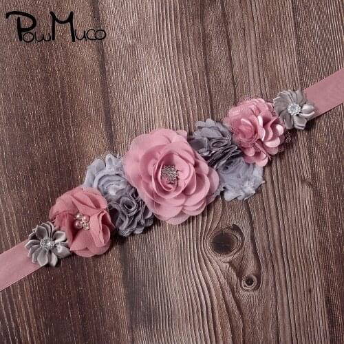 Powmuco Lovely Handmade Polygonal Flower Women Waistband and Hairband Set Adjustable Bridesmaids Dress Belt Photography Props