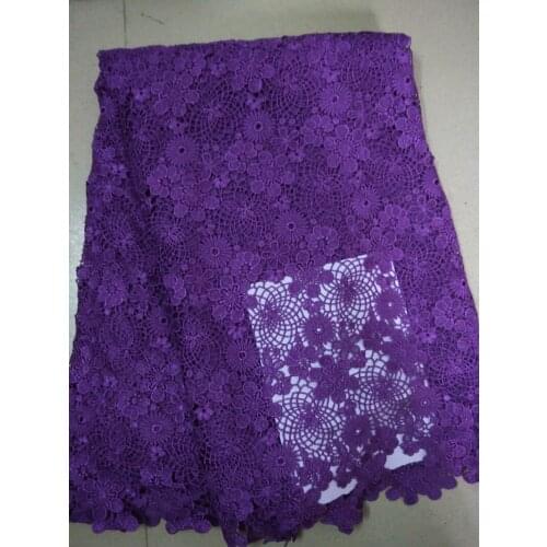 Lowest price violet color African cord lace fabric high quality guipure lace fabric for sewing wedding dress clothing meterial