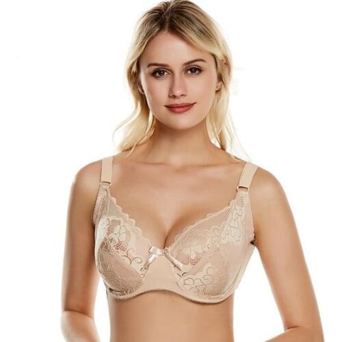 Sexy Women Lace Bra Plus Size Underwired Push Up Bras Lingerie For Women Embroidery Underwear Top C D DD E F Cup