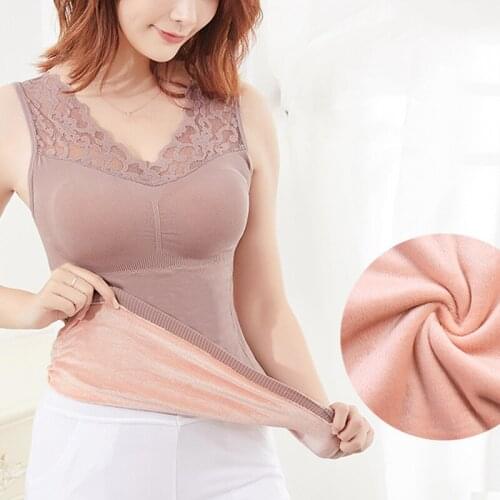Autumn And Winter Warm Top Underwear Female V-Neck Lace Beautiful Back Plus Velvet Thickening Seamless Gather Bra Bottoming Vest