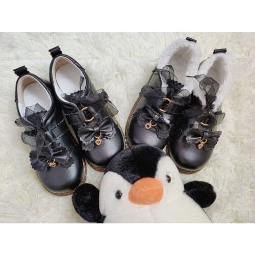Japanese round head plus fluffy shoes cute thick-bottom lolita womens shoes soft sister lolita shoes women keep warm cosplay