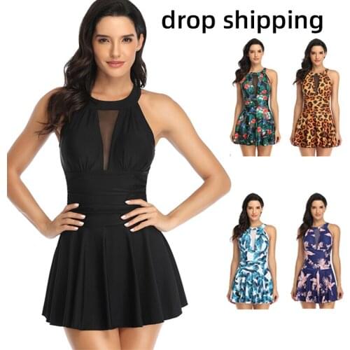 2021 ladies swimwear plus size sexy beach skirt bikini outdoor summer print dress beach suit mini robe short sleeves