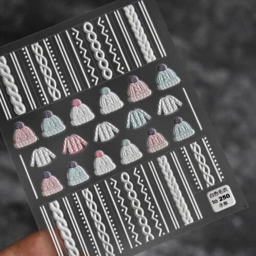 1pc 3D New Sweater Design Nail Stickers Charm Embossed Water Slide Decals Acrylic Engraved Nail Sticker Cute Manicure Tools