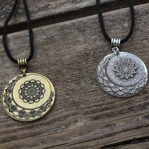 Lanseis 1pcs Tibetan Mandala women Necklace Zen Boho Yoga Jewelry Zen Tribal Mandala Pendant Bohemian Ethnic Jewelry