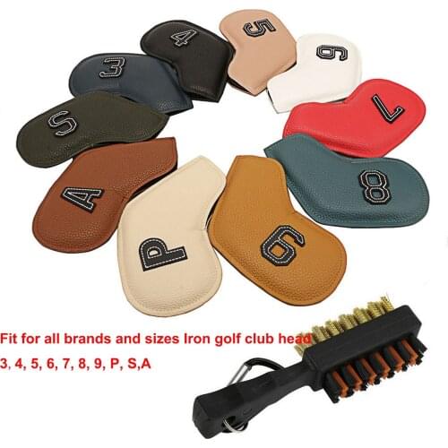 10pcs Golf Iron Head Covers Kit 3-9 ASP Gradients Number Golf Iron Headovers Wedges Covers Club Head Cleaning Brush