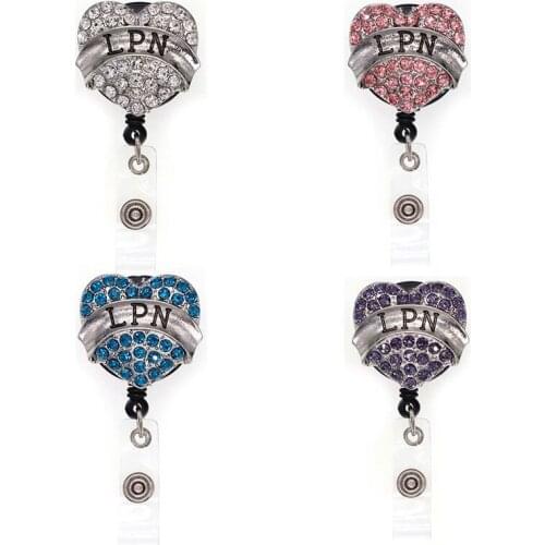 10pcs Mix Color Licensed Practical Nurse Retractable Badge Reel Heart LPN For Doctor Gift ID Name Card Badge Holder 4 Colors