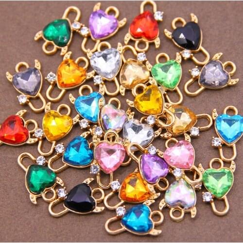 10Pcs New Zinc Alloy Devil Heart Charms 19*12mm Colorful Crystal Love Earring Charm For Making Jewelry DIY Earrings Findings