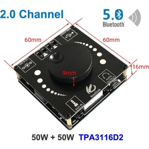 50W+50W Bluetooth 5.0 Power Amplifier Class D Digital TPA3116 Audio 10W~200W HiFi Stereo TPA3116D2 USB Sound Card App AMP