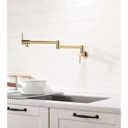 7 colors Brass Kitchen Sink Faucet Pot Filler Folding Stretchable Double Joint Swing Arm Wall Mount Kitchen Faucet