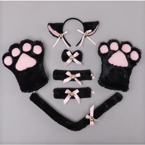Cute Cat Ear Cosplay Hair Hoops Cartoon Animal Plush Headwear Cats Claw Gloves Tail Halloween Costume Fun Accessories