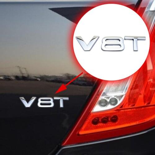 Car Accessories Chrome Metal V6T V8T Logo Badge Emblem Engine Letter Rear Trunk Trim 3D Sticker Decorate Universal Parts