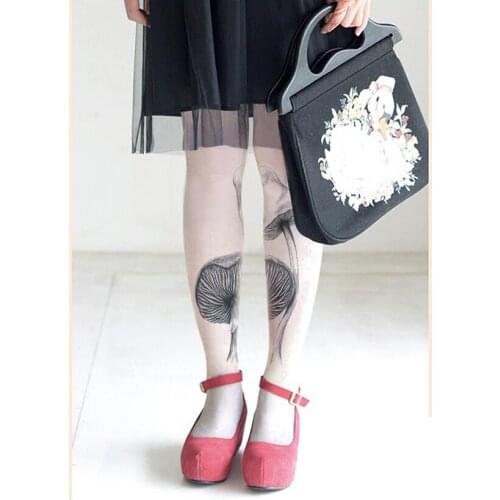 Sketch hand-painted Mushroom Pattern Print Bottom Socks Velvet Pantyhose