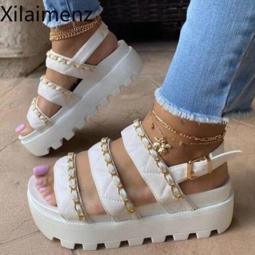 Women Sandals 2021 Fashion Wedge Platform Gladiator Sandals Open Toe Buckle Strappy Sandals Summer Shoes Women Sandalias Mujer