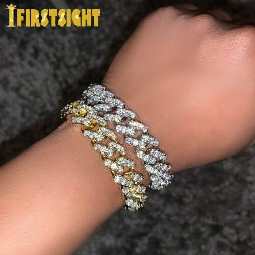 2021 new 12mm hip hop Rock punk cz Bracelet 5A cubic zirconia iced out bling miami cuban link chain bracelets for women men