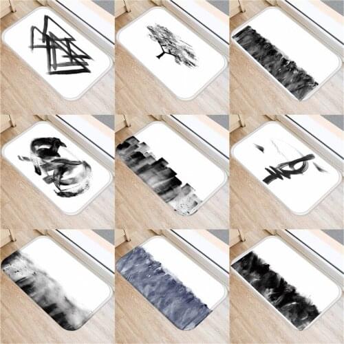 Black Graffiti Anti-slip Mat Entrance Black Geometric Carpet Flannel Funny Printing Doormat And Rug Stair