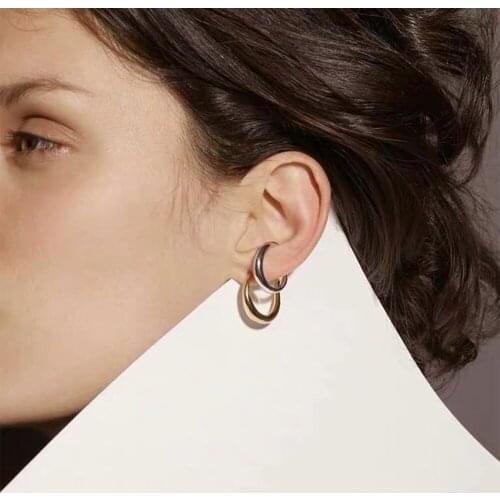 Designer Jewelry Twisted Double Loop Gold Colour Matching Dangle Earrings Punk Style High Quality Fashion Jewellery