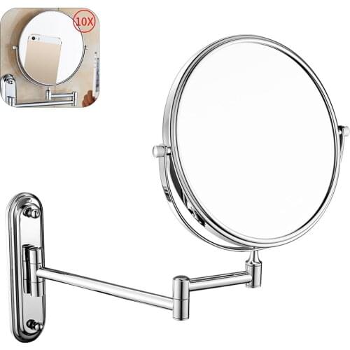 Home Clear Double Sided Bathroom Shaving 10X Magnifying Makeup Mirror Space Saving Easy Install Decorative Folding Wall Mount