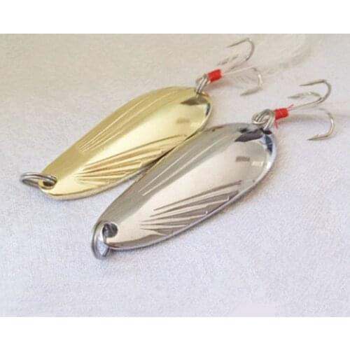 FISHINAPOT 1pcs Metal 3g/5g Sliver Sequins Spinner Fishing Lure Spoon Lure with Feather Hard Baits Treble Hook Pesca Wobblers