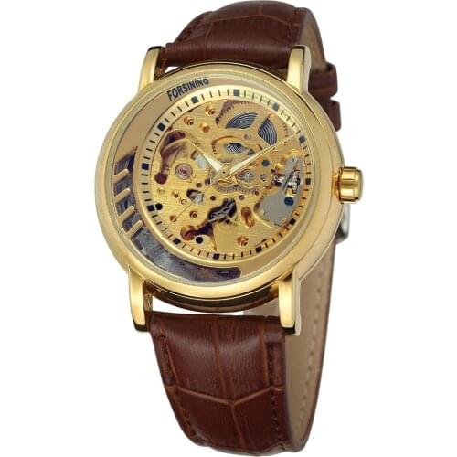 Forsining Men Mechanical Wristwatches Automatic Skeleton Mens Watches Clocks Business Causal Leather Band Watch Gifts Dropship
