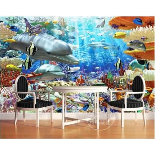 Custom photo wallpaper 3d wall murals wallpaper Three-dimensional underwater dolphin 3 d mural background wall home decoration