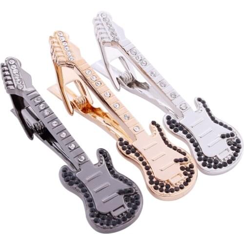 HAWSON Trendy Musical Guitar Tie Clips for Men Suit Clasp Bar Business Wedding Tie Clips 3 Colors Available