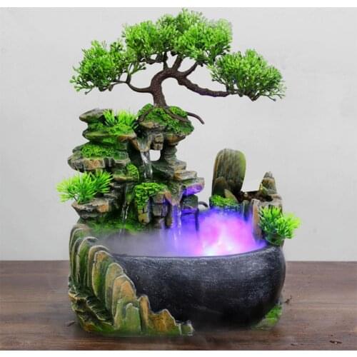 Simulation Resin Rockery Decor Fake Tree Waterfall Humidifier Creative Garden Crafts Fountain Feng Shui Desktop Decoration 2021