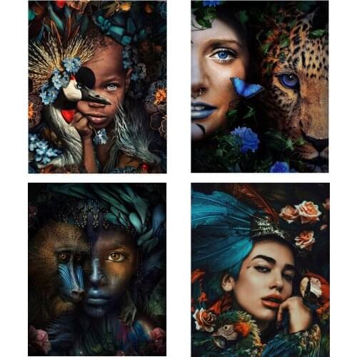 Animal lion tiger bird flower diamond painting African woman wall art DIY rhinestone embroidery living room wall mosaic picture