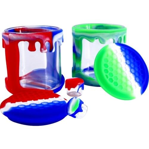 Wax Container Glass Storage Non-stick Silicone Cover Detachable Protective Mini Dabber Jar Herb Tobacco Oil Cream Shisha Box