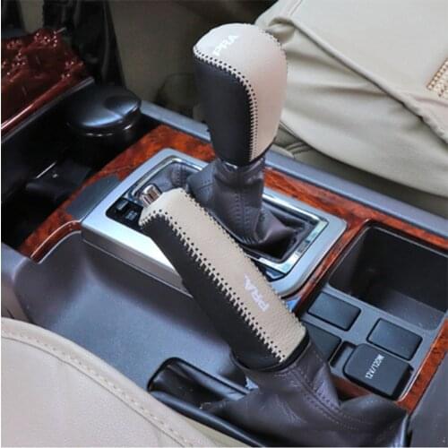 PU Leather Gear Shift Knob Hand Brake Cover For Toyota Land Cruiser Prado FJ 150 2010 2014 2015 2016 2017 2018 Gear Trim Cover