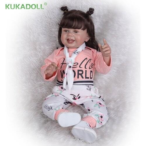 KUKADOLL Charming Smile 27 Inch Baby Doll Reborn Cloth Body Hand Paitning Lifelike Rooted Hair Newbron Doll Kids Birthday Gifts