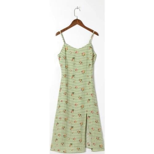 Summer Womens Casual Plaid Print Slim Sling Dress