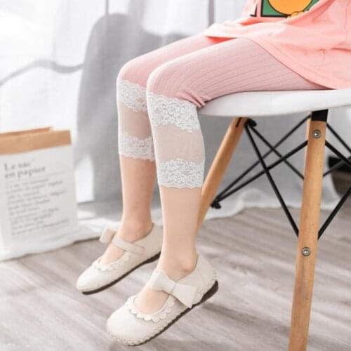 Summer girls leggings 2-9Y little girl modal+lace skinny Calf-length children cute trousers kids outwear pencial pants school