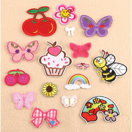Cute Butterfly Rainbow Patches for Clothes Jeans Iron on Embroidered Patches Stickers Badges for Girls Kids DIY Applique Patch
