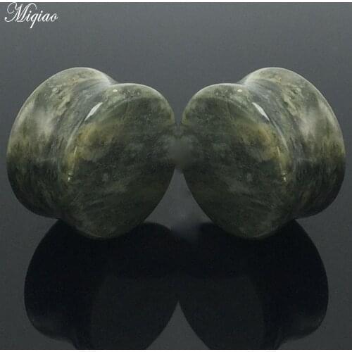 Miqiao 2PCS New Green Silk Round Stone Ear Expander Extension Channel Piercing Jewelry Body Jewelry Gauge 6mm-16mm